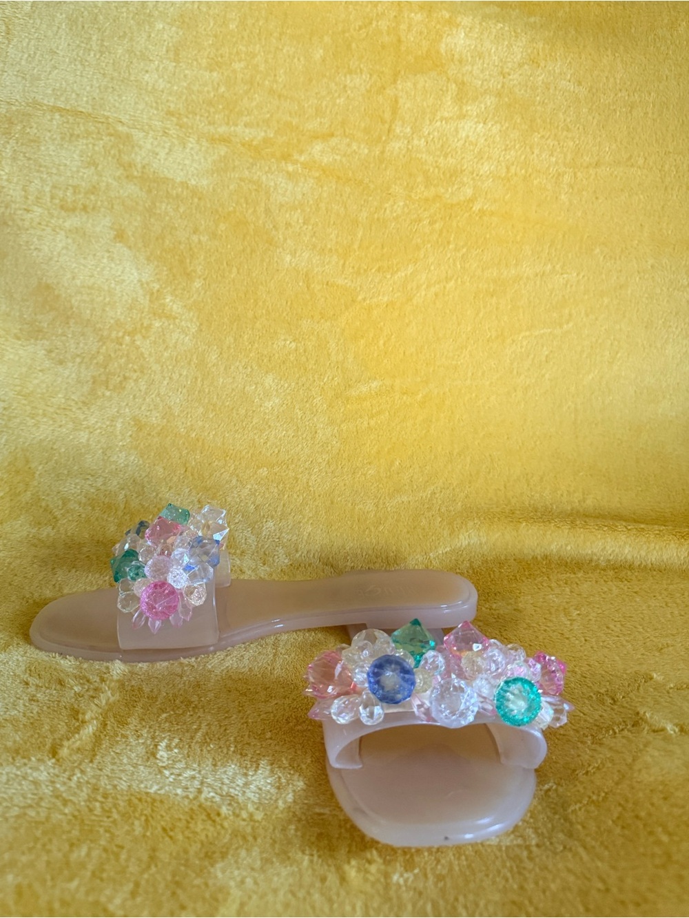 Rogue Clear Jelly Slide Sandals with Multicolor Gem Accents